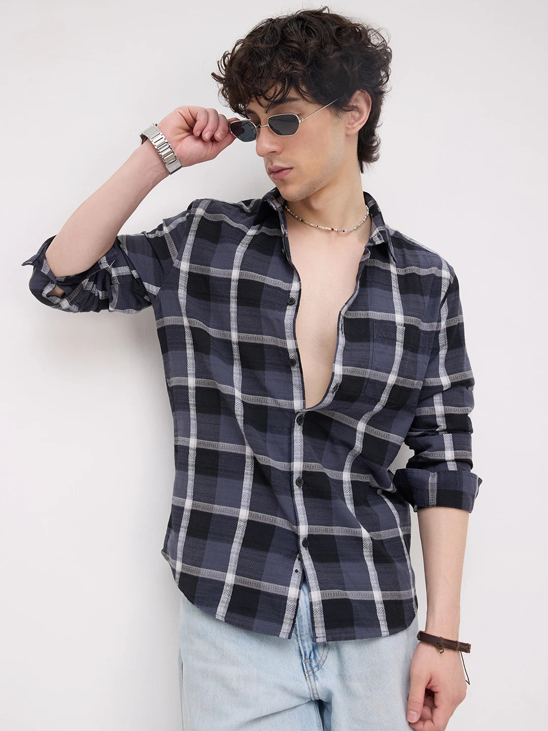 Diamond Weave Elegant Black & Grey Checks Shirt