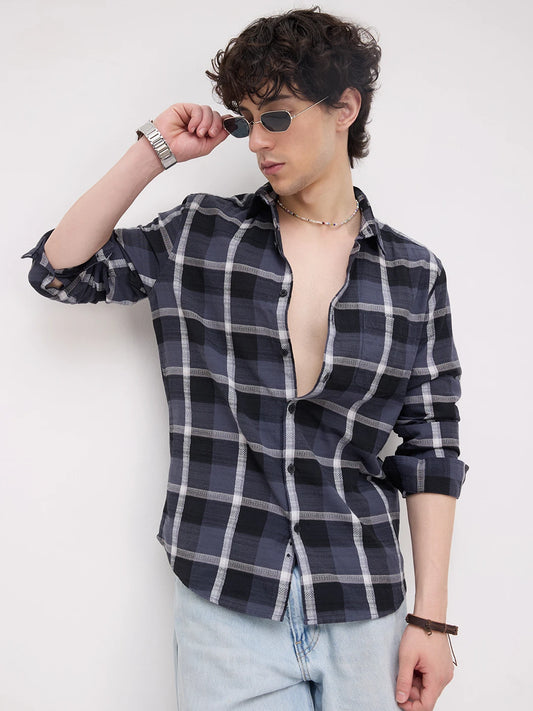 Diamond Weave Elegant Black & Grey Checks Shirt