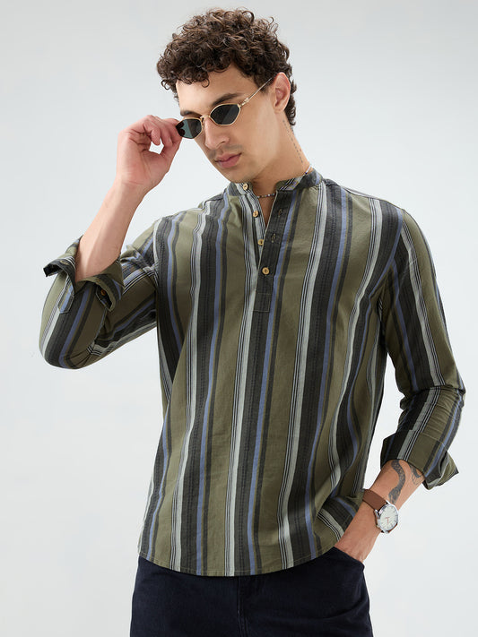 Refined Olive Multi Striped Kurta