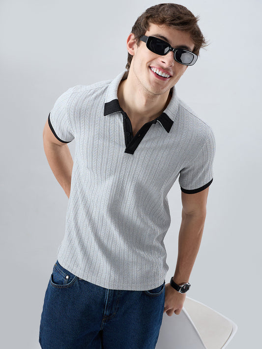 Light Grey Contrast Polo Neck T-shirt