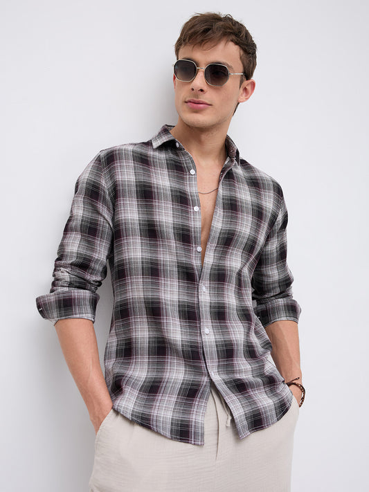Classic Maroon & White Plaid Checks Shirt