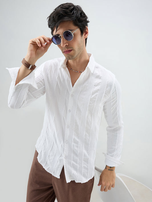 Arctic White Frayed Textured Shirt