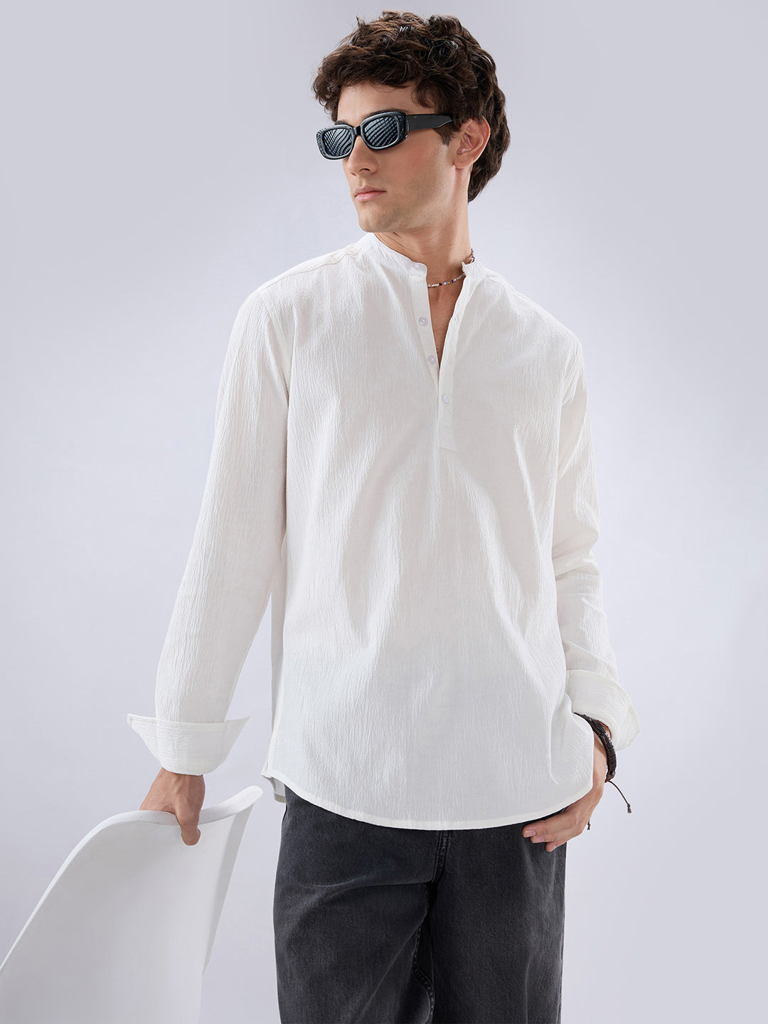 Classic Cloud White Textured Kurta