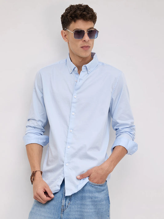 Bluemist Button-Down Collar Satin Shirt