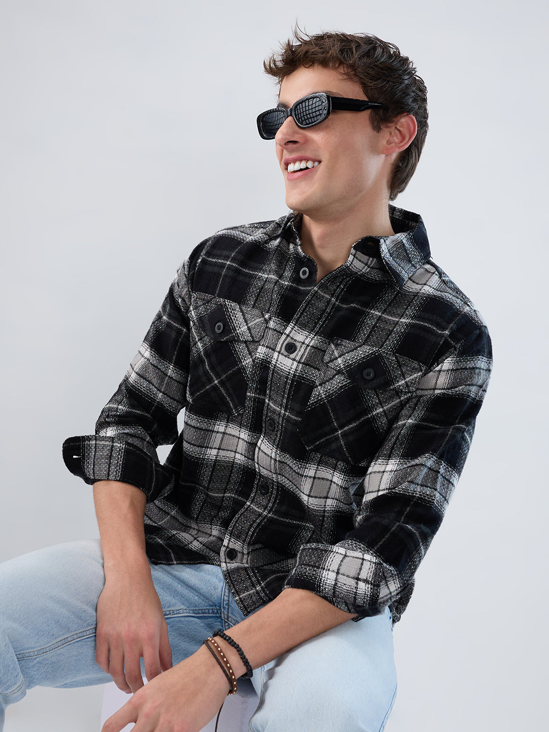 Premium Emerald Black Checks Twin Pocket Flannel Shirt