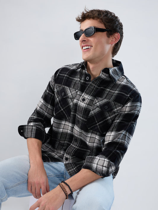 Premium Emerald Black Checks Twin Pocket Flannel Shirt