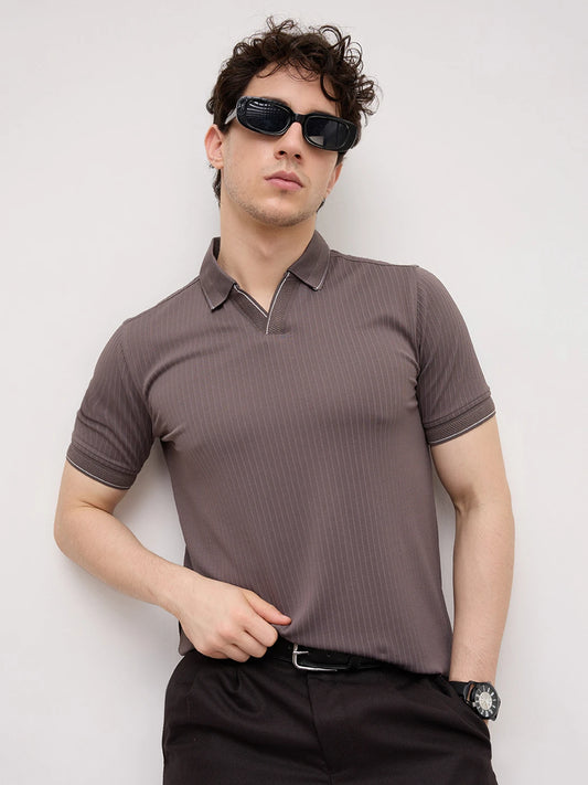 Graphite Grey Pinstripe Weave Polo Tee