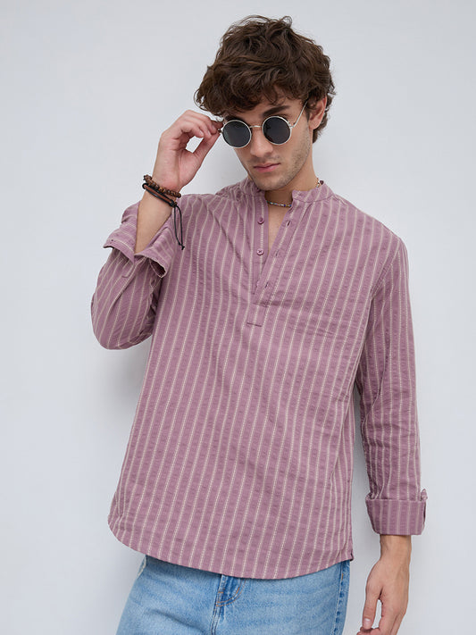 Luxe Raspberry Glace Motif Contrast Seersucker Embroidered Kurta