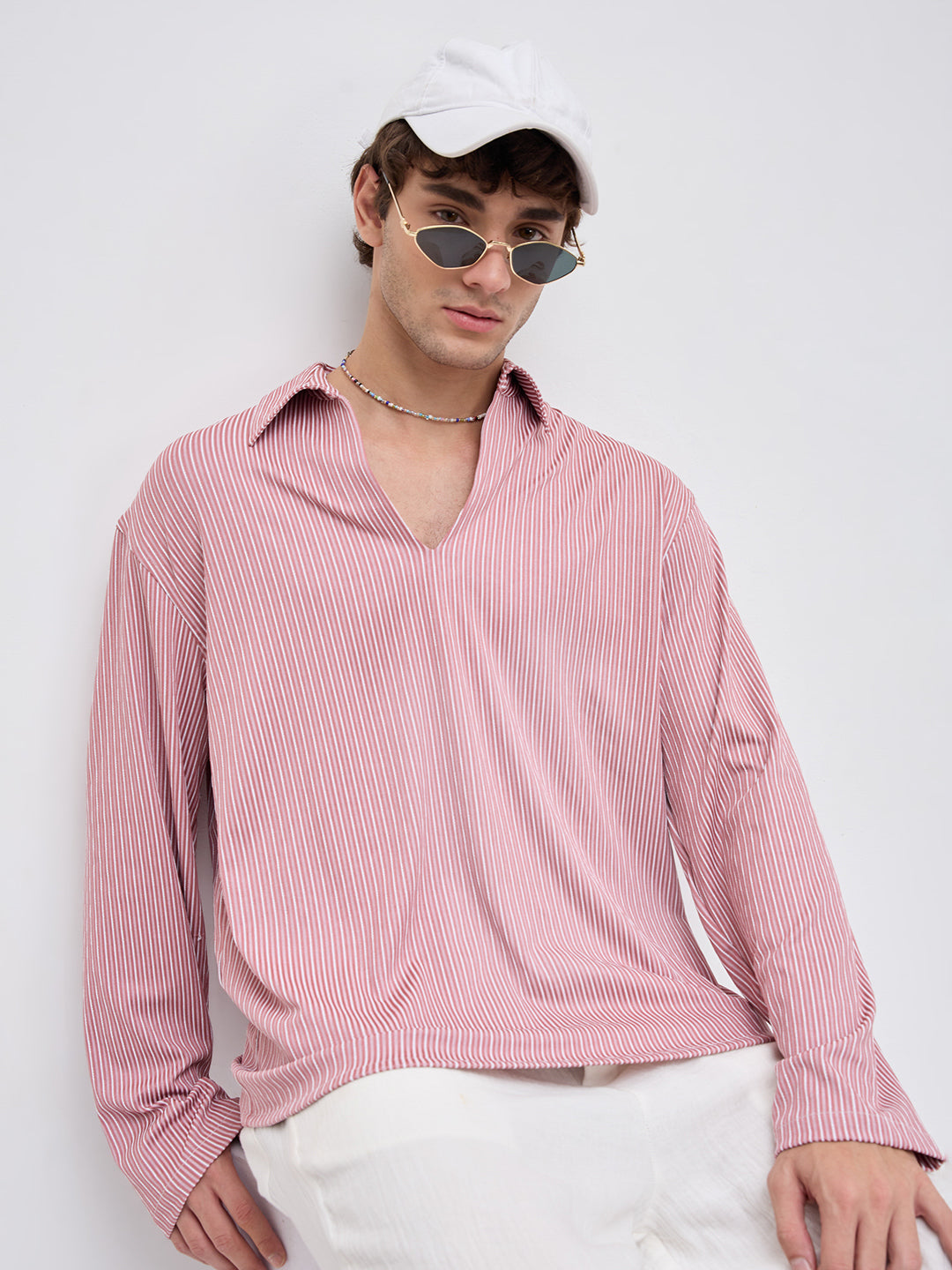 Signature Turkish Rose Rib Striped Oversized Polo Shirt