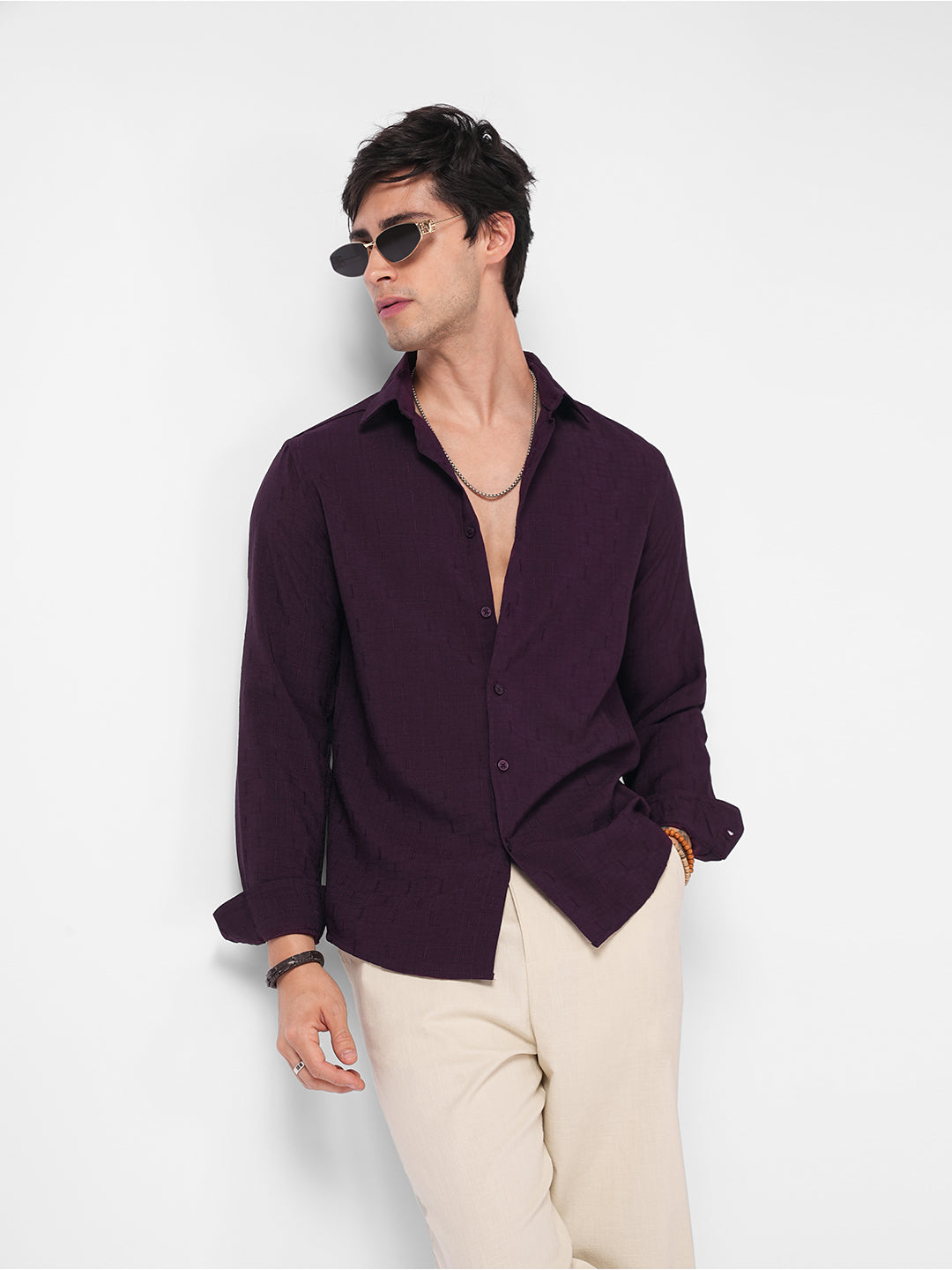 Elegant Wine Slub Textured Shirt