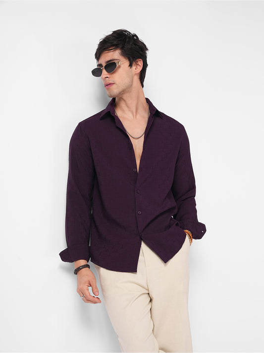 Elegant Wine Slub Textured Shirt