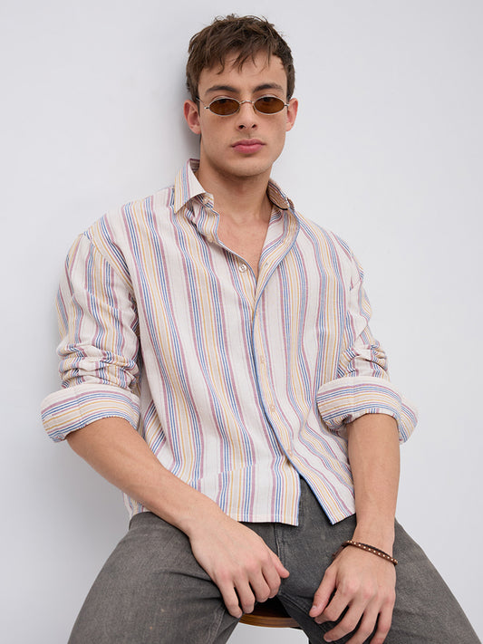 Ornate Multicolor Striped Boxy Fit Crop Shirt