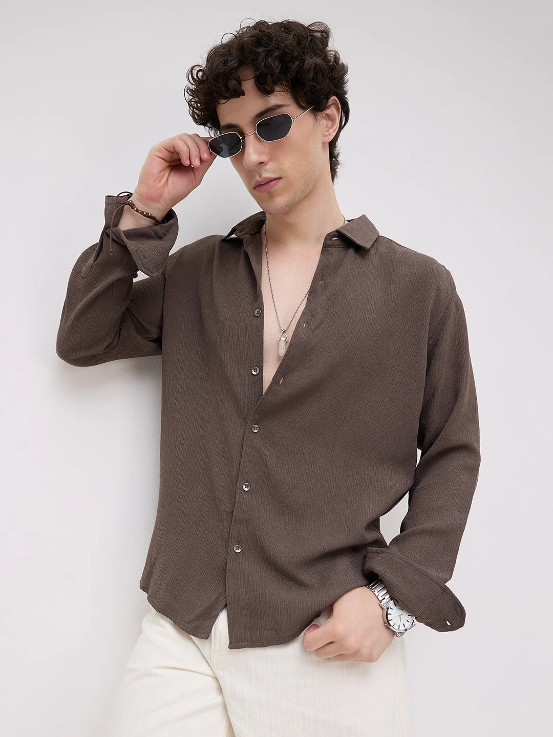 Crushed Warm Grey Textured Trail Shirt