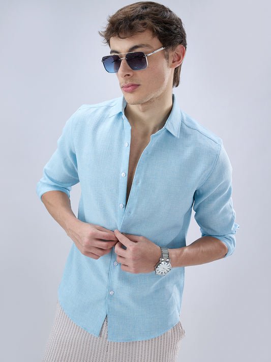 Sky Blue Slub Textured Shirt