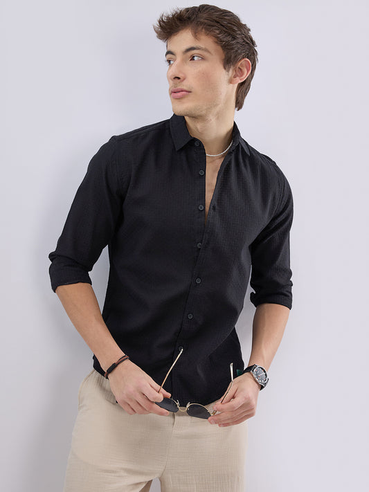 Black Open Weave Refined Textured Shirt