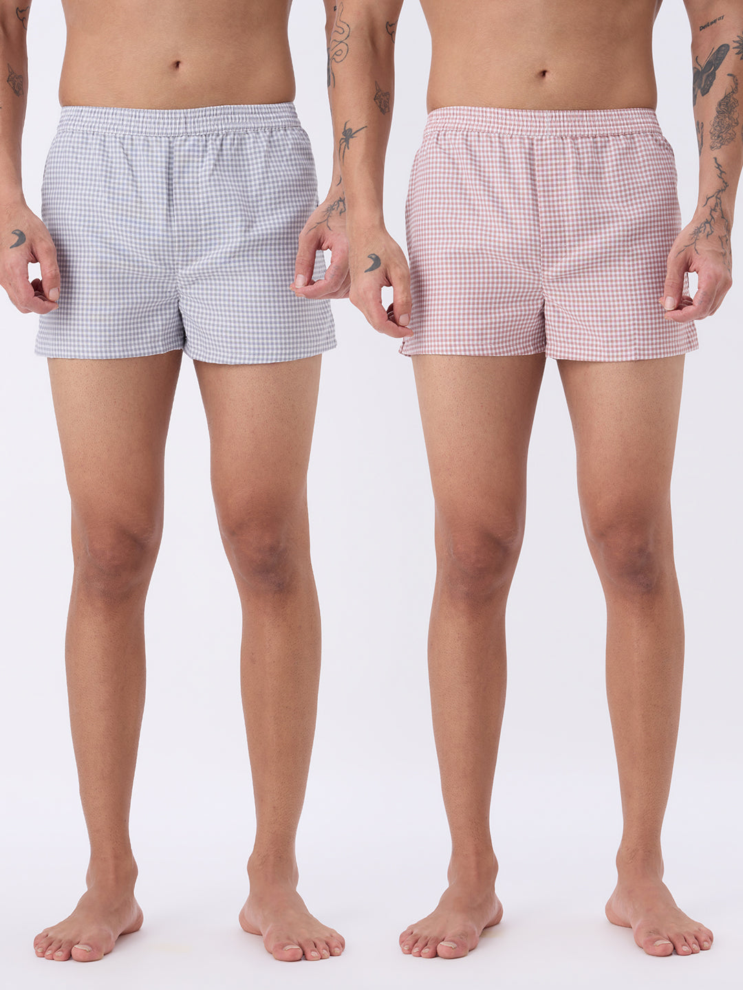 Grey & Peach Mini Checks Boxers