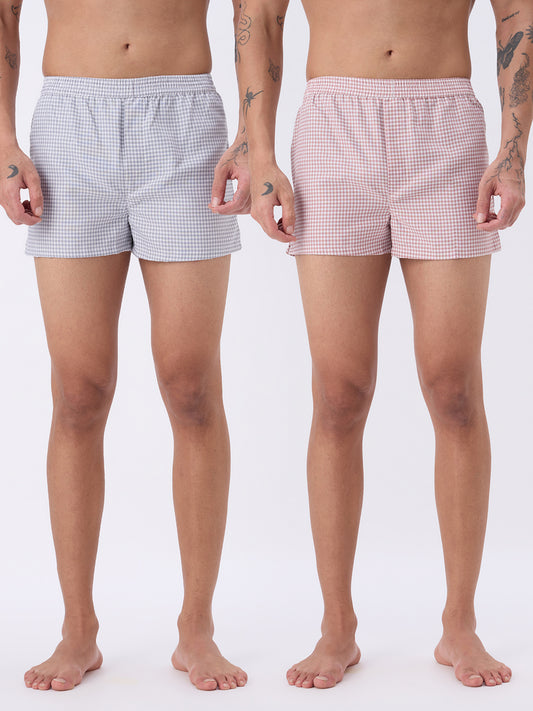 Grey & Peach Mini Checks Boxers