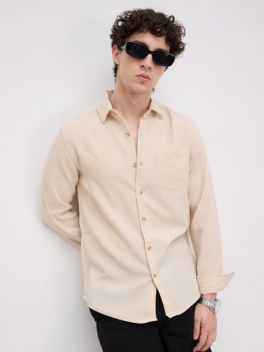 Elegant Cream Slub Textured Shirt