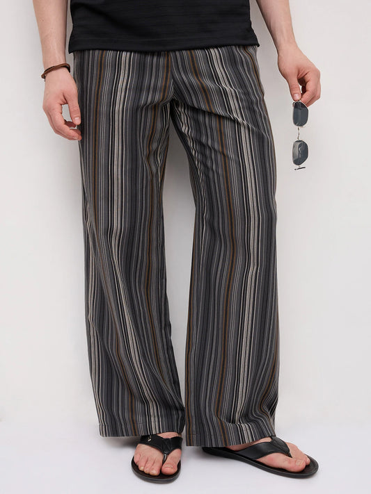 Graphite Grey Multi- Striped Wide Leg Trousers