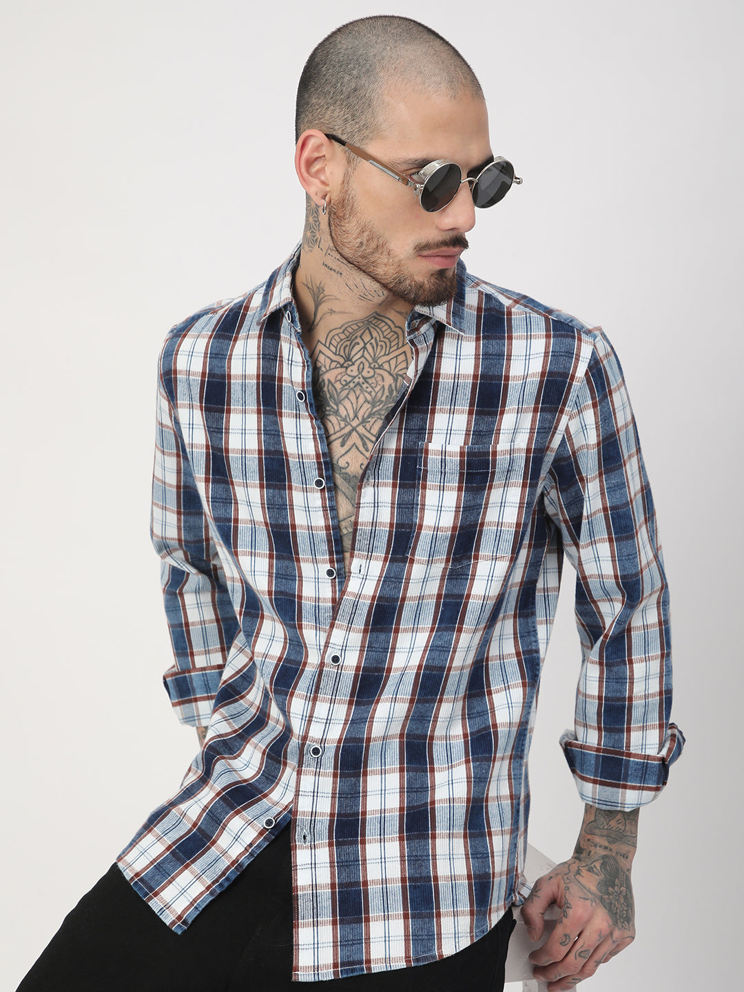Denim Brown & Navy Plaid Checks Shirt