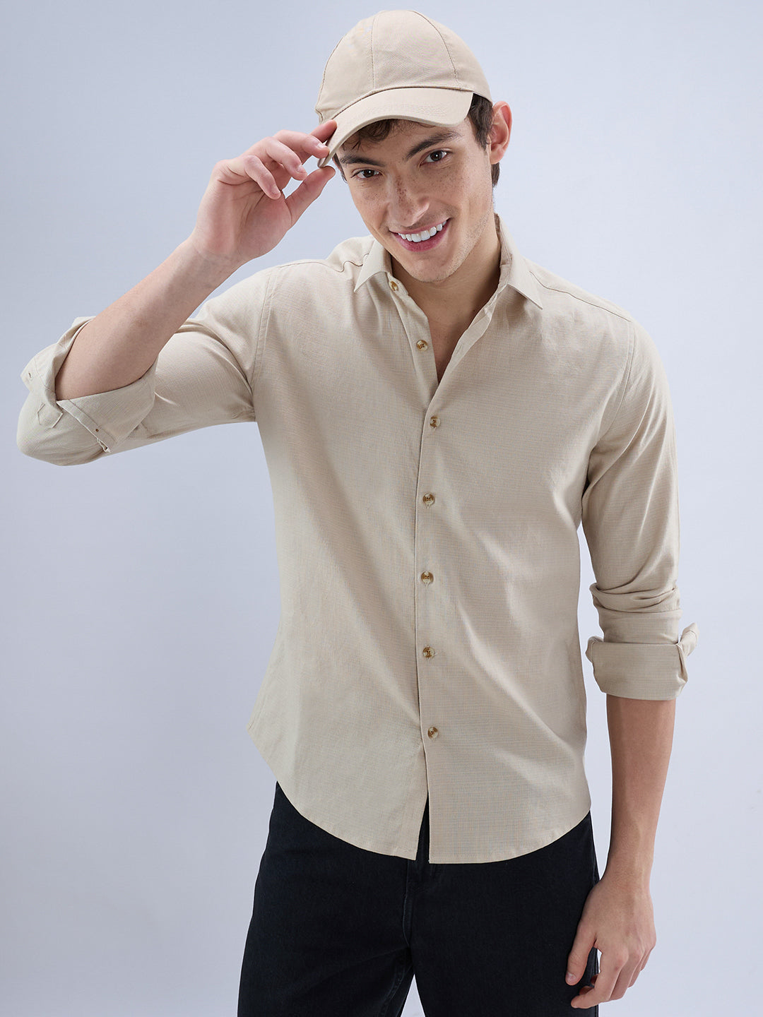 Bone Beige Contemporary Everyday Shirt