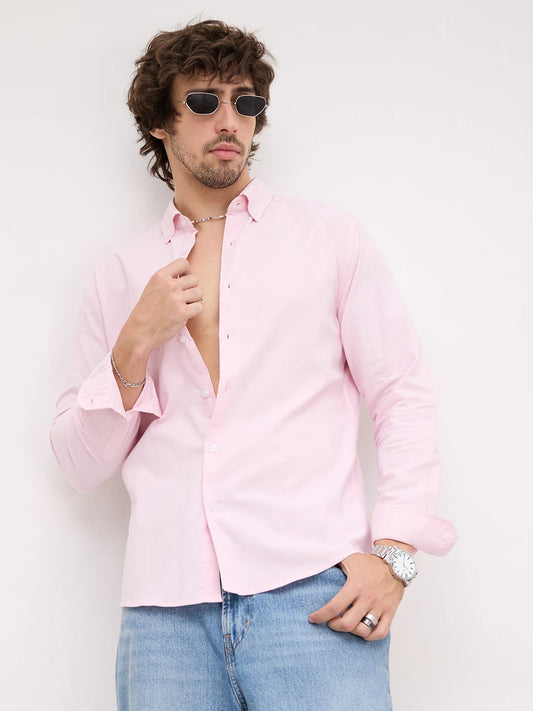 Luxe Sakura Bloom Soft Weave Button-Down Collar Business Shirt