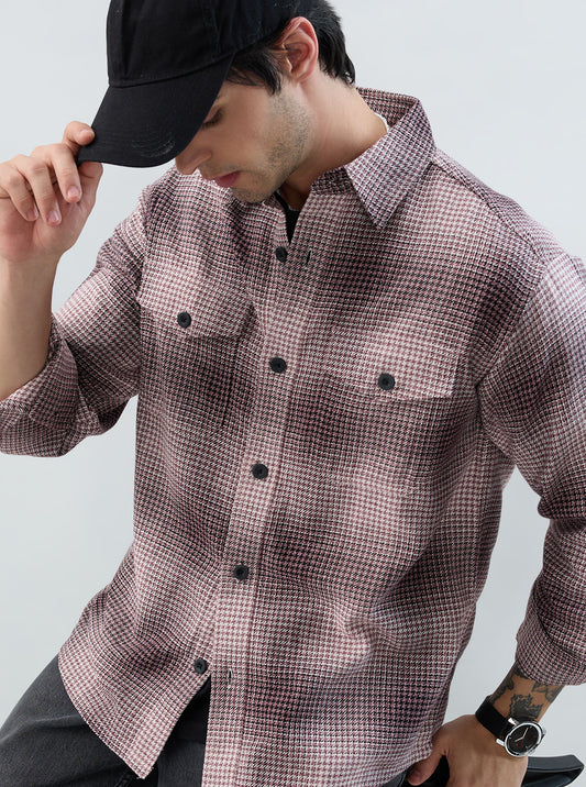 Old-School Red & Black Houndstooth Twin Pocket Flannel Shirt