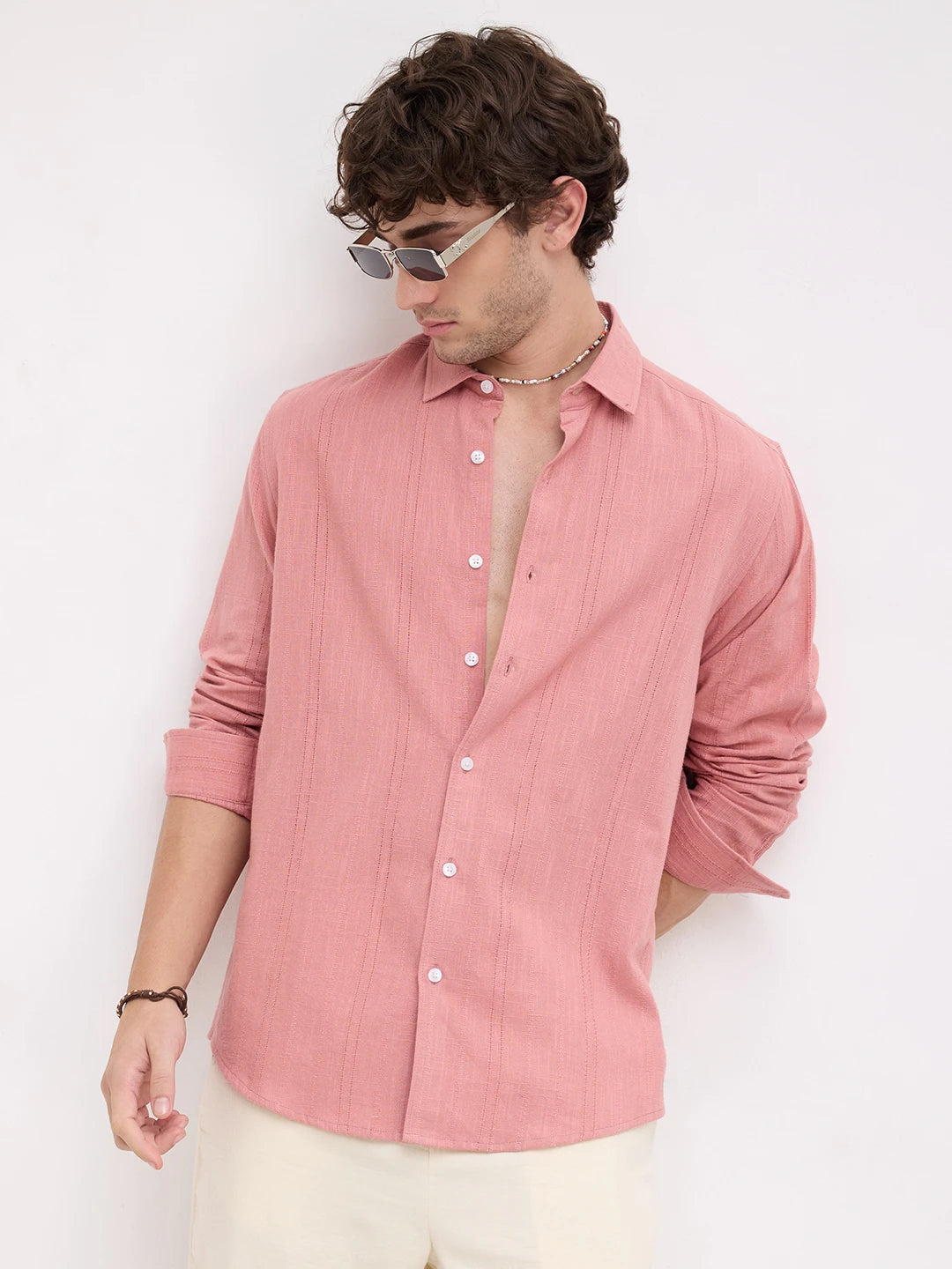 Refined Coral Sheer Textured Shirt