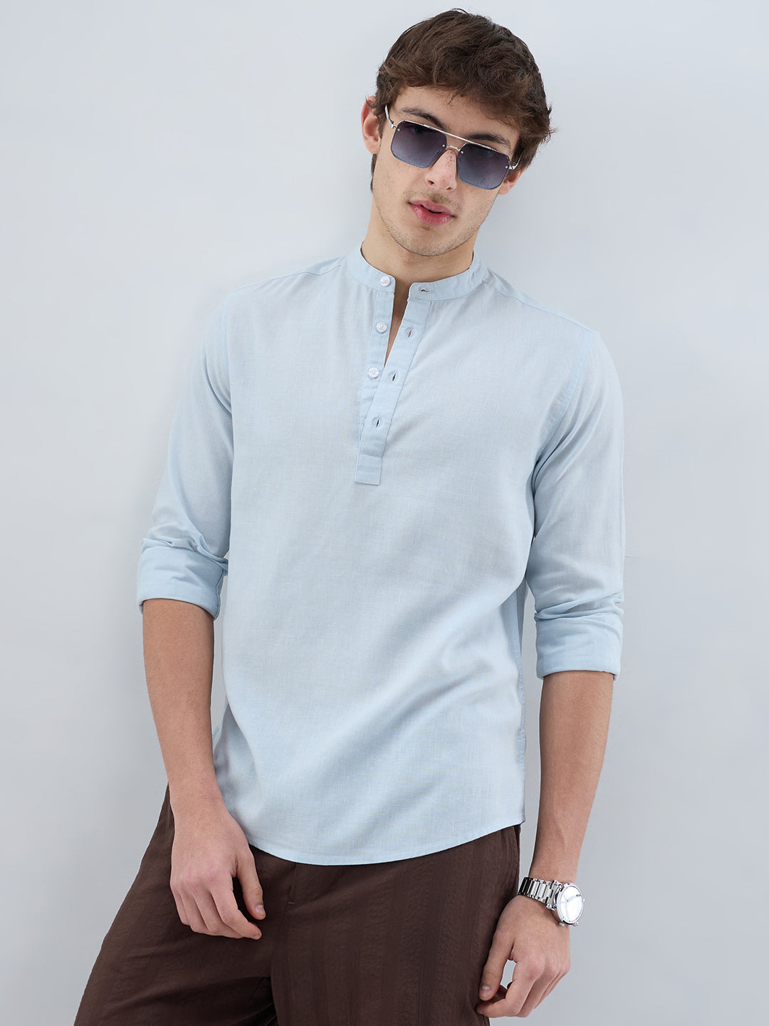 Premium Sky Blue Slub Textured Linen Blend Kurta