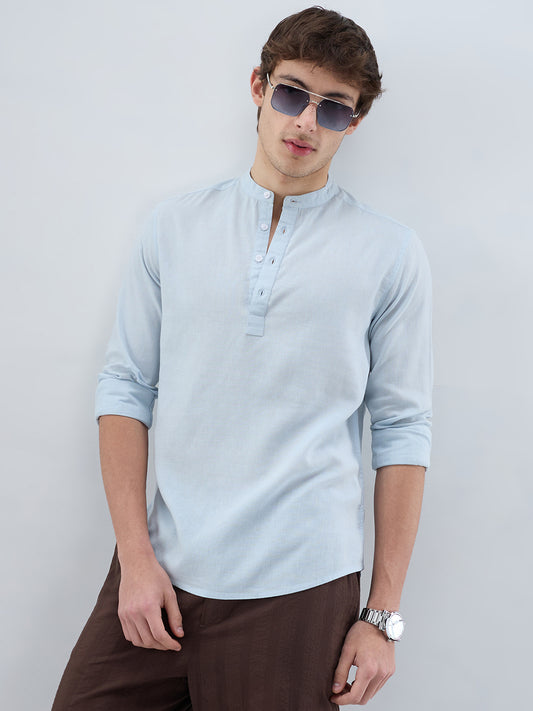 Premium Sky Blue Slub Textured Linen Blend Kurta