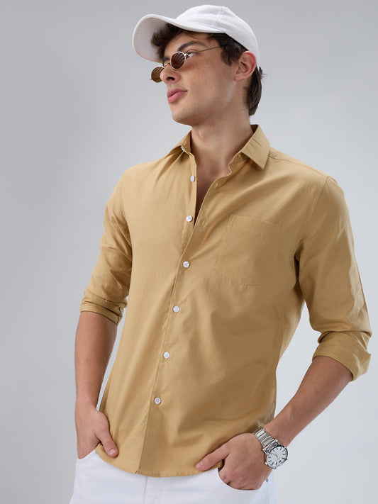 Solid Camel Beige Statement Shirt