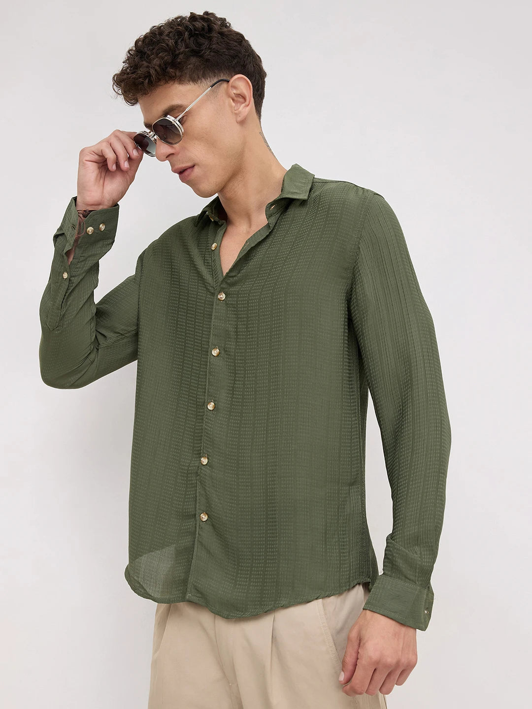 Refined Olive Streaky Emboss Shirt