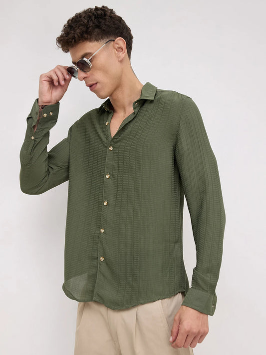 Refined Olive Streaky Emboss Shirt