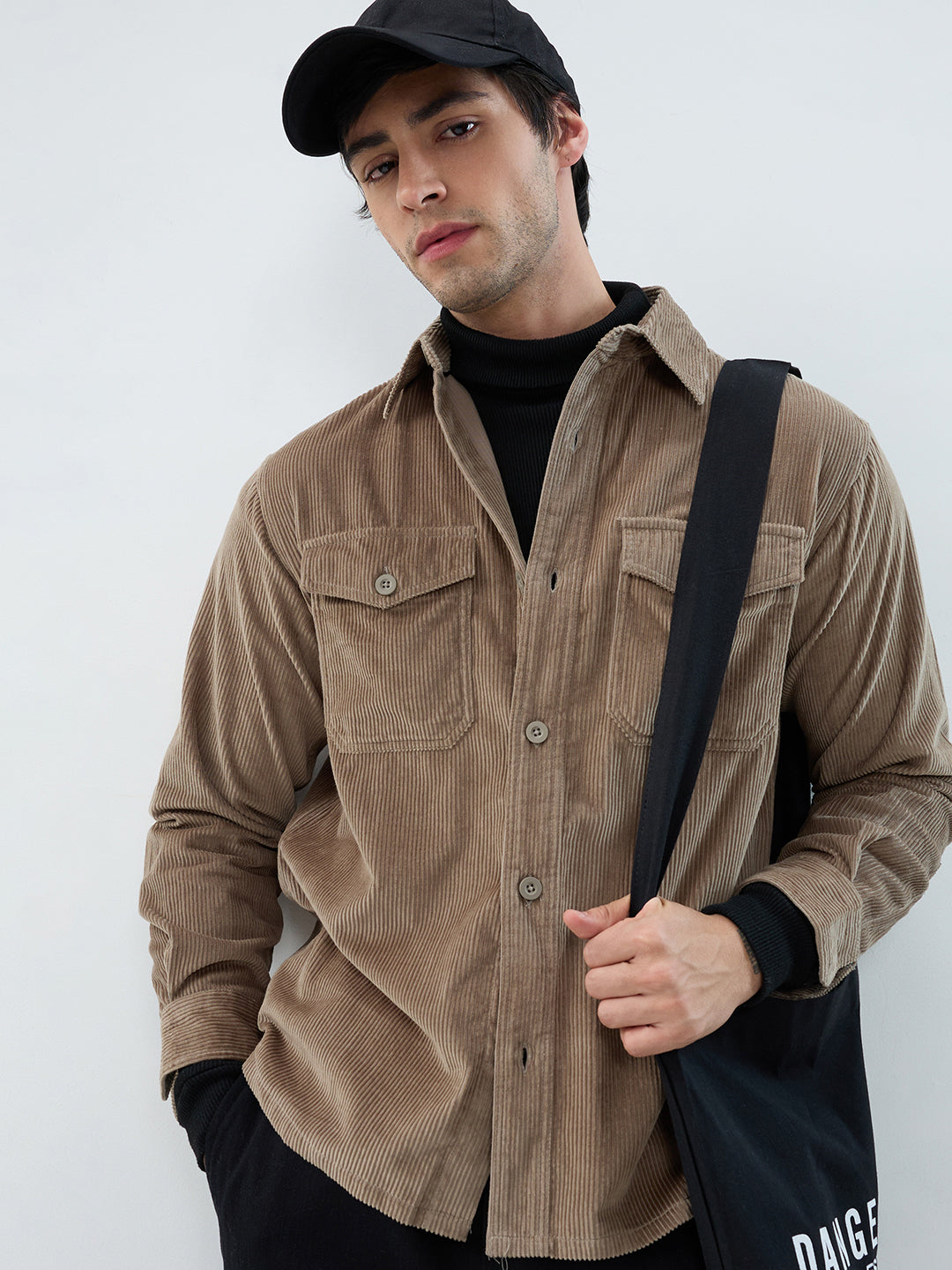 Olive Structured Corduroy Double Pocket Overshirt