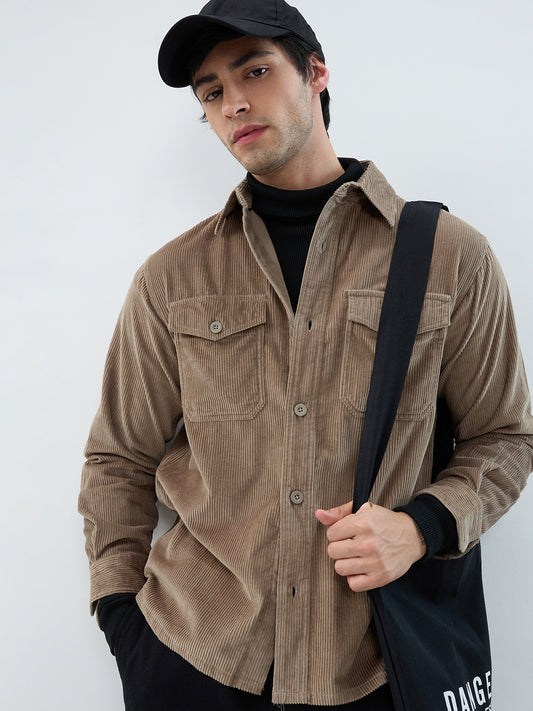 Olive Structured Corduroy Double Pocket Overshirt