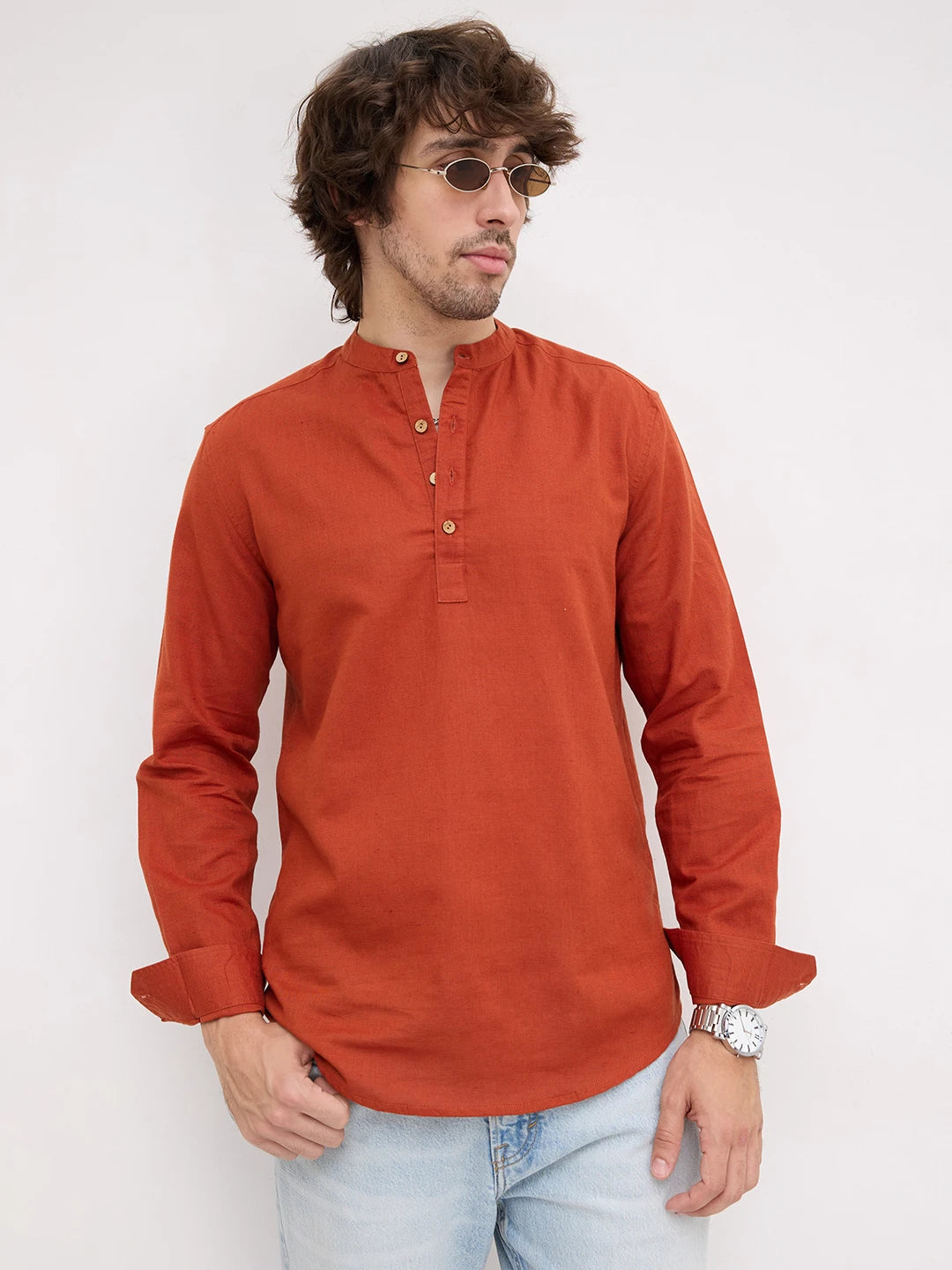 Rich Radiant Rust Red Linen Blend Kurta