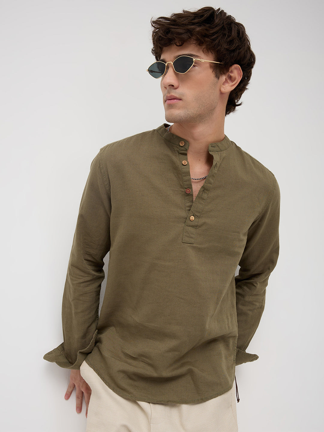 Luxe Olive Fine Sheer Linen Blend Kurta