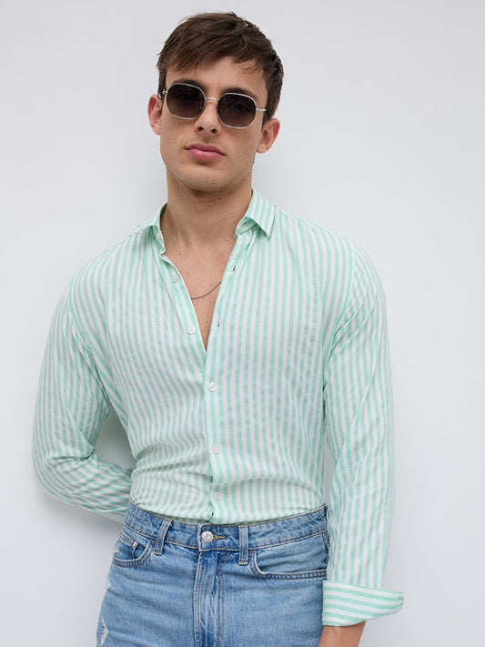 Mint Breeze Candy Striped Vacation Shirt