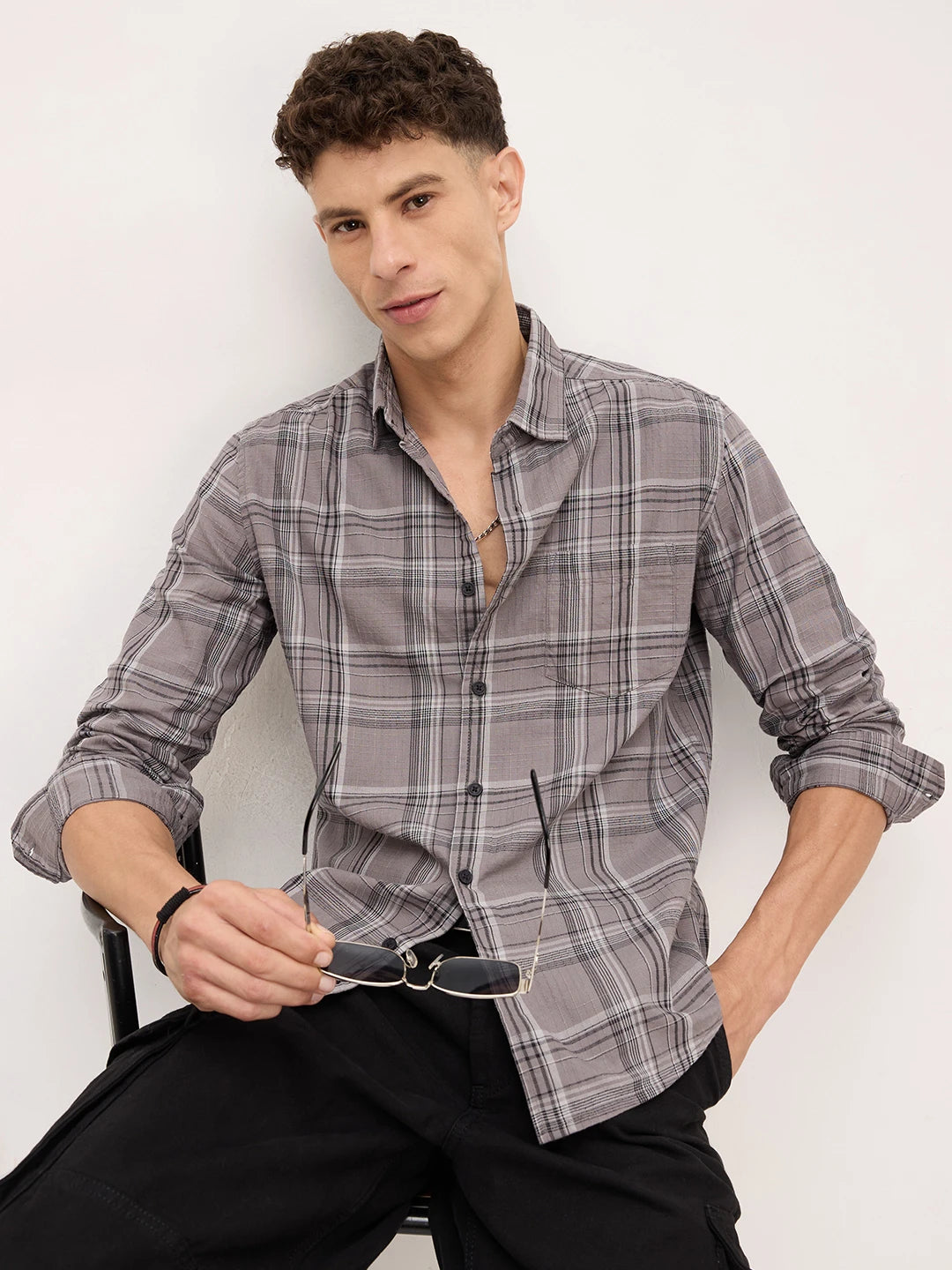 Fossil Grey & Black Tartanique Checkered Shirt