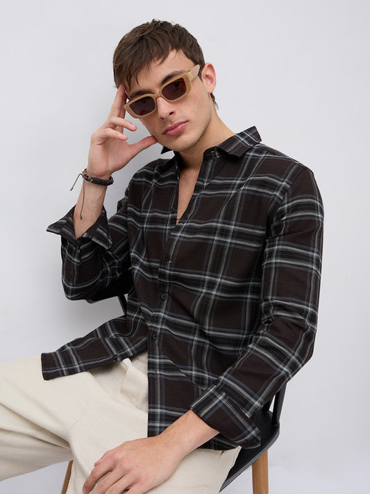 Brown & White Contrast Bold Checks Shirt