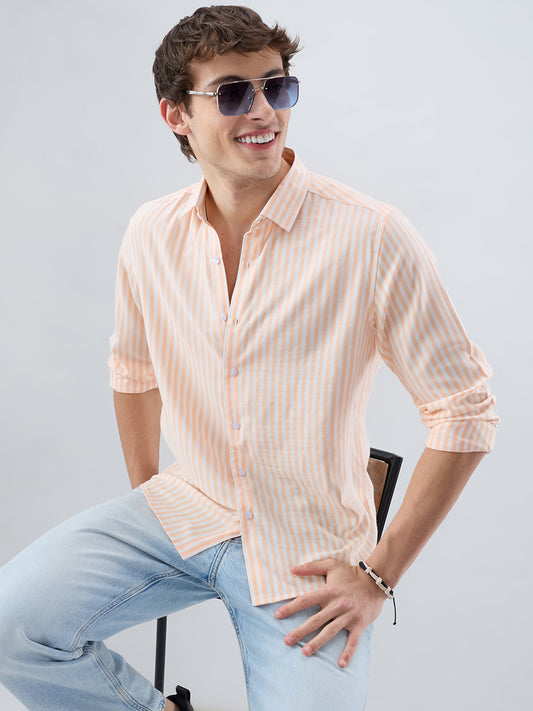 Pastel Peach Soft Candy Striped Vacation Shirt