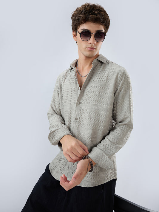 Intricate Grey Raised Motif Textured Shirt