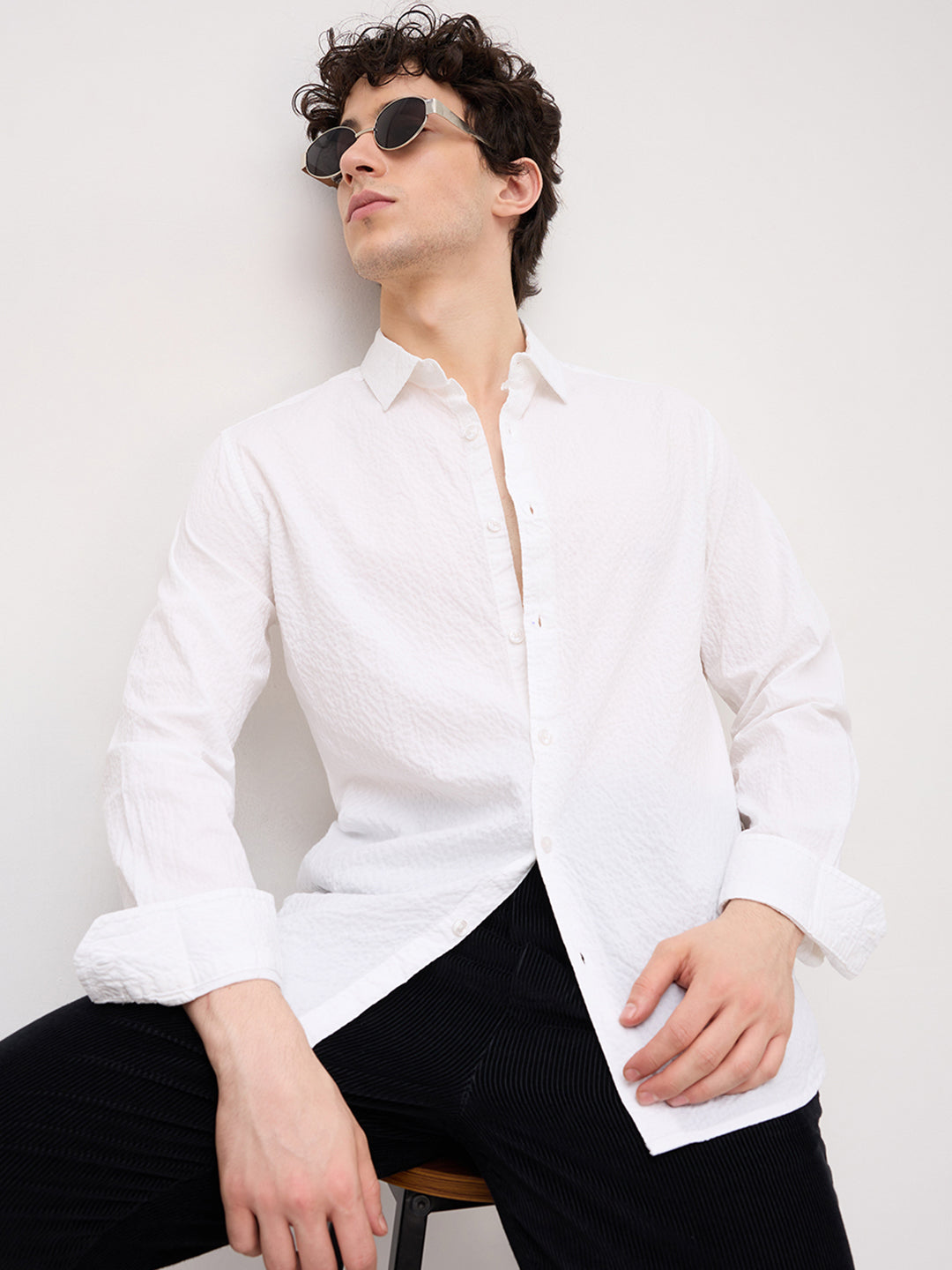 Pearl White Bubble Textured Shirt