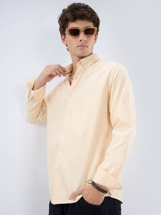 Solid Peach Smooth Finish Oxford Shirt