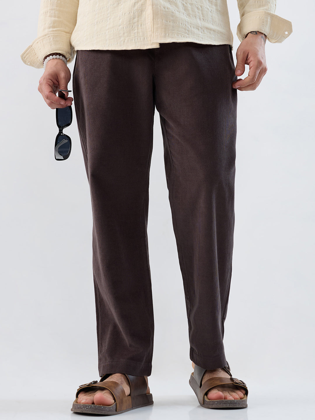 Coffee Brown Corduroy Tapered Trousers