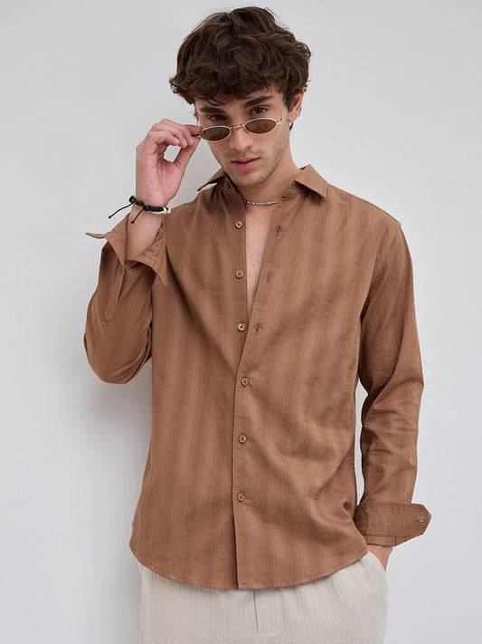 Walnut Brown Elevated Grid Detail Checks Shirt