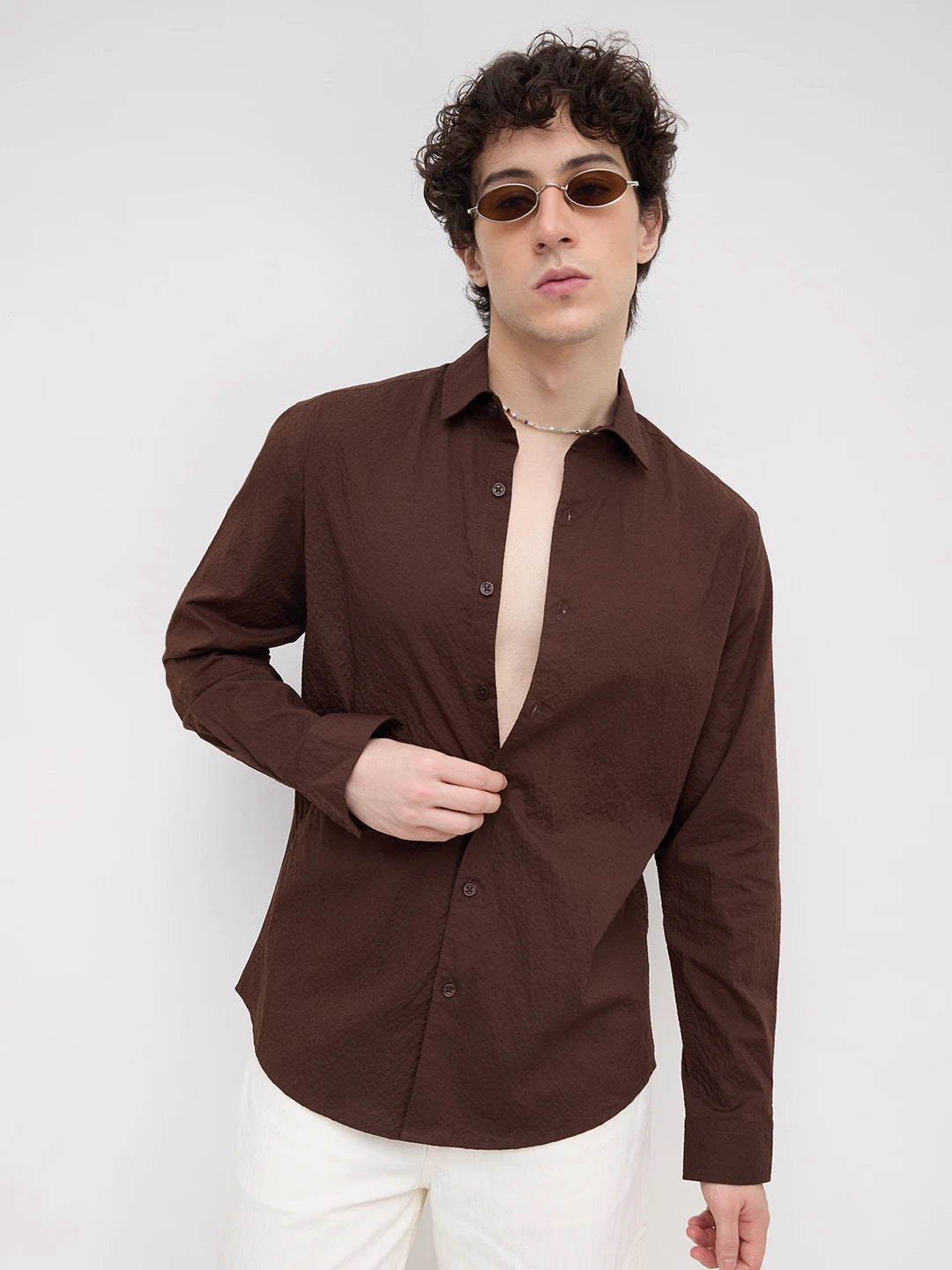 Brown Fine Horizontal Textured Shirt