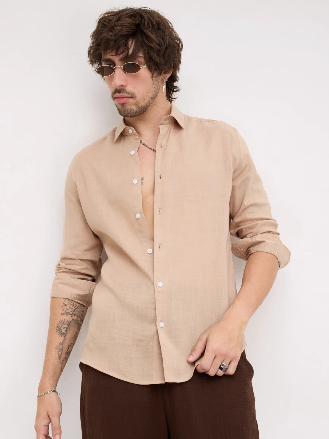 Warm Camel Beige Fine Textured Shirt