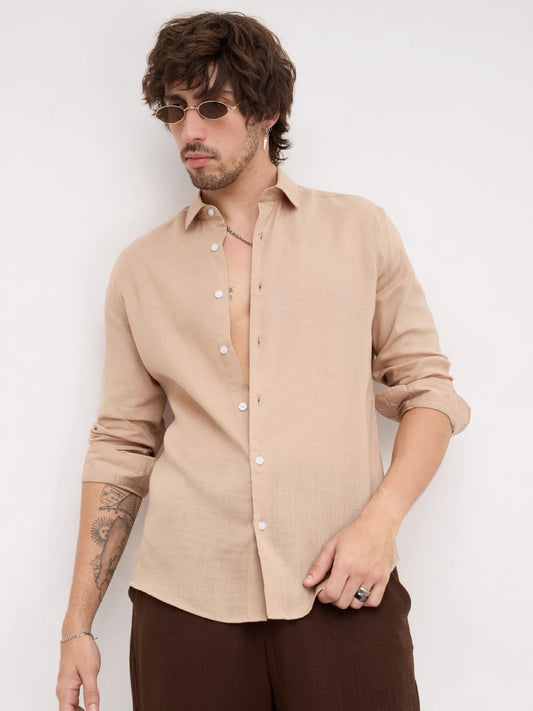 Warm Camel Beige Fine Textured Shirt