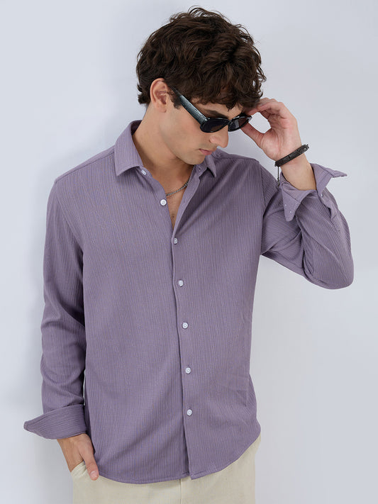 Heather Purple Matrix Weave Knitted Shirt